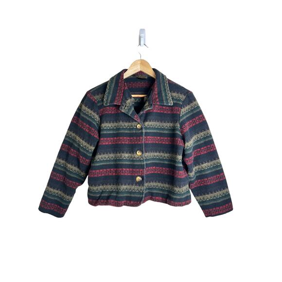 VINTAGE Women's Cropped Southwestern Print Casual Shacket Shirt Jacket Large - Picture 1 of 9